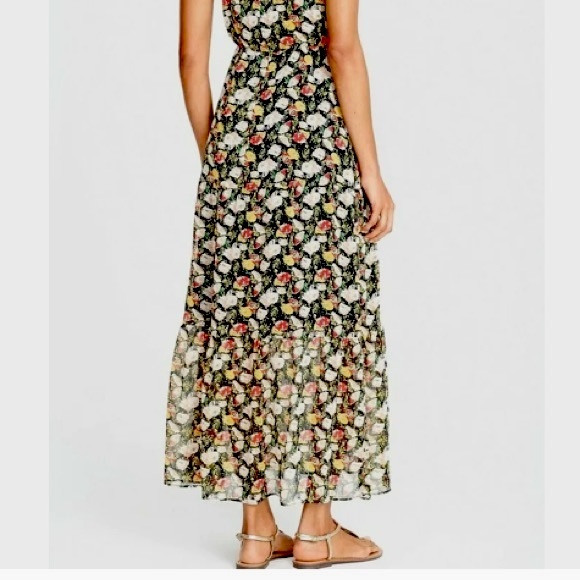 J. Crew Mercantile Spaghetti Straps Chiffon Tiered Maxi Dress Floral Sz L - Picture 5 of 13